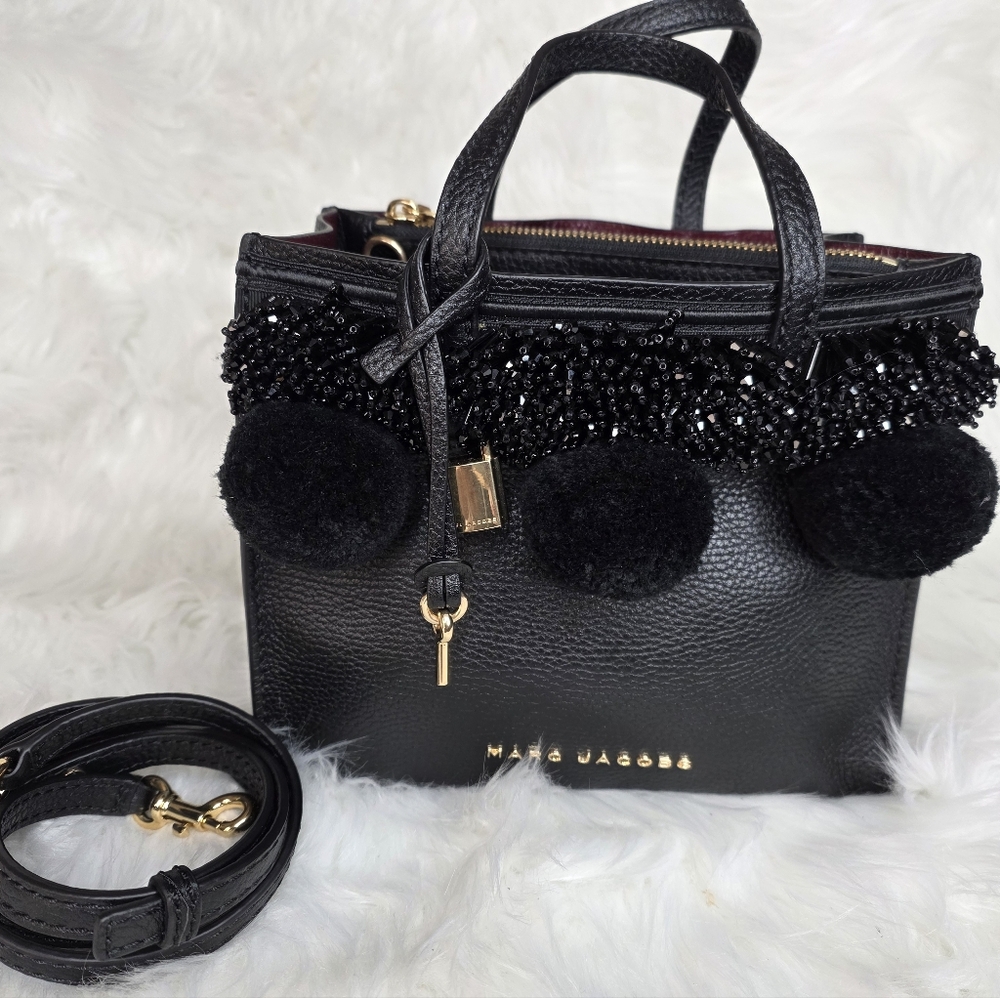 Marc Jacobs 2pcs Mini Grind Bag & Wallet. Black Beaded Pom Pom 3 Way Bag. EUC - Picture 11 of 17